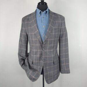 Jos A Bank 1905 Blazer Mens 42R Gray Linen Wool Plaid Tailored Sport Coat Jacket